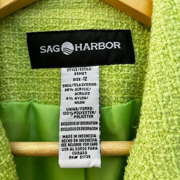 Sag Harbor Lined Blazer Jacket Bright Green Fringe Acrylic Women’s Size 12 - Picture 2 of 13